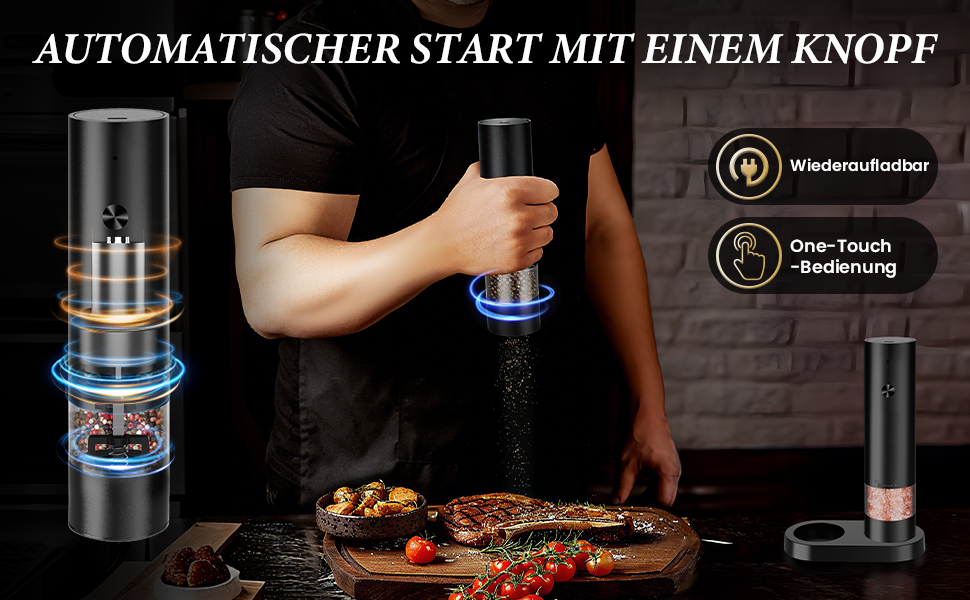Електричні мельниці для солі та перцю 2 в 1, USB, регулювання помелу, з основою, для спецій, BBQ, кухня