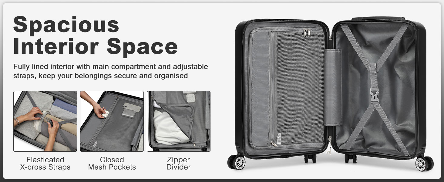 Чемодан-валіза KONO з розширенням, жорсткий корпус, великий розмір XL, з TSA-замком та 4 подвійними колесами, ідеальний для подорожей та бізнесу, 75x47.5x29.5 см, чорний