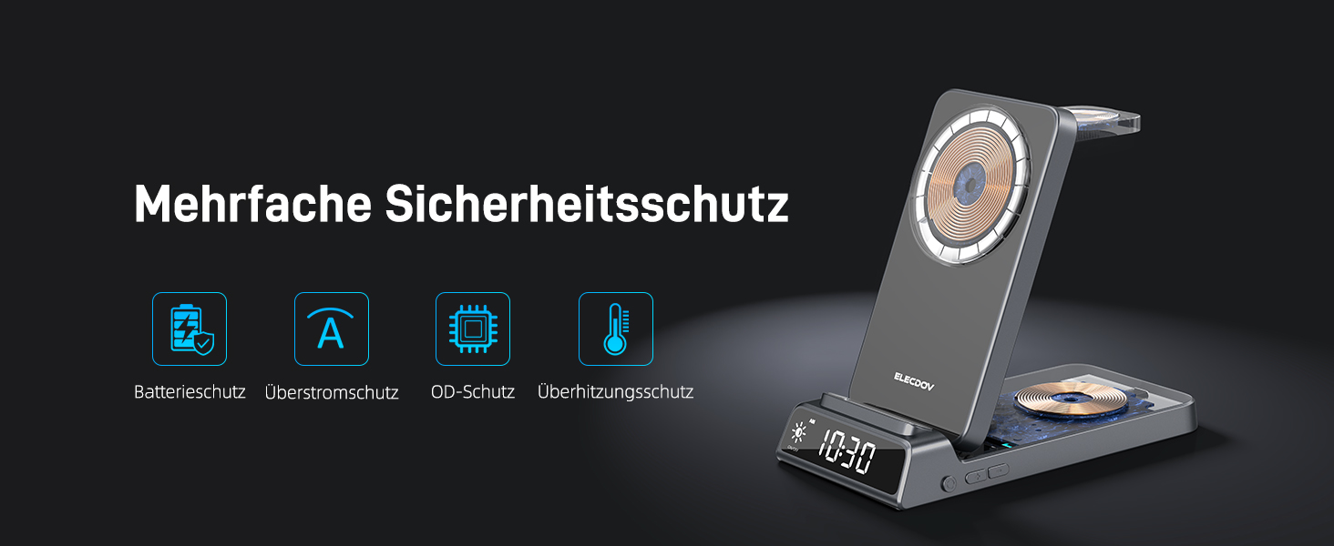 Зарядна станція 3-в-1 бездротова для iPhone, Apple Watch, AirPods, з годинником, для подорожей