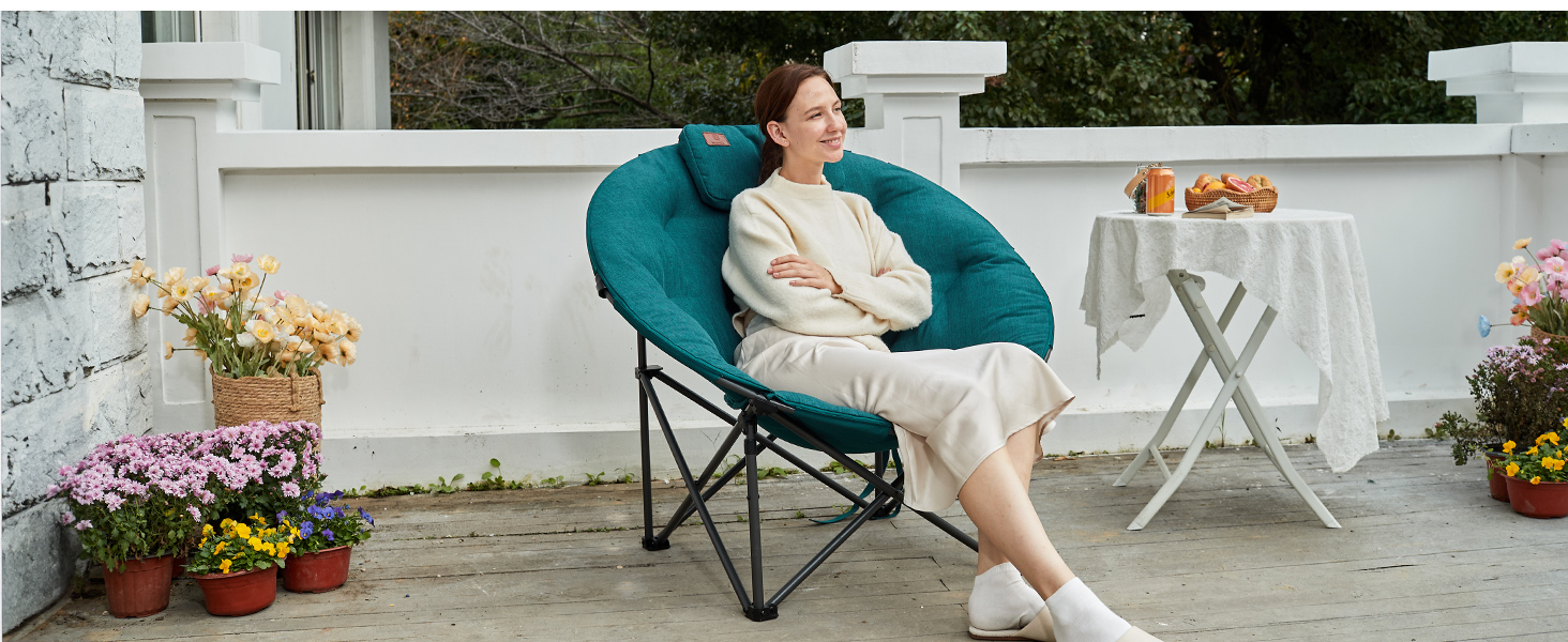 Крісло-місяць EVER ADVANCED Luxus XXL для кемпінгу, складне, до 150 кг, сіре. З подушкою, для саду, балкону, приміщення