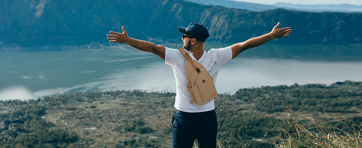 Чоловіча нагрудна сумка через плече з канвасу, водонепроникна, антикрадіжна, для подорожей, спорту та активного відпочинку (колір: коричневий, розмір: L)