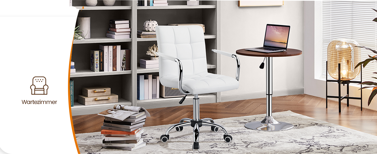 Офісне крісло Yaheetech з регулюванням висоти та знімними підлокітниками, штучна шкіра, білий колір