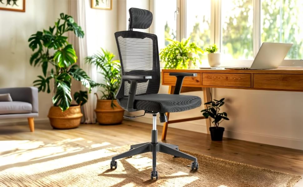 Офісний крісло Arebos ергономічне, з регульованою підголівником, підлокітниками, підтримкою попереку, функцією гойдання, поворотне крісло з сітчастою спинкою, для здоров'я спини, до 136 кг