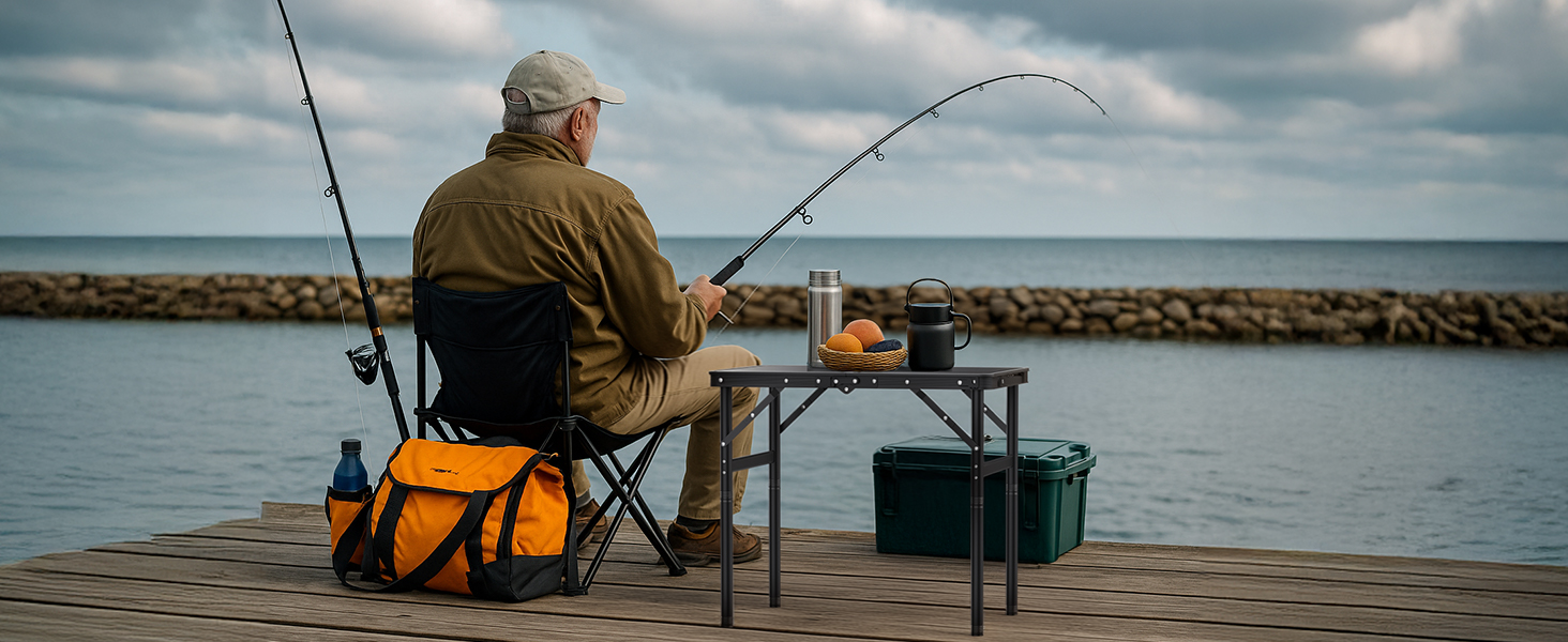Складний кемпінговий стіл GARLLEN 60x40 см, регульована висота (27/51/75 см), чорний - для пікніка, саду, балкону, пляжу