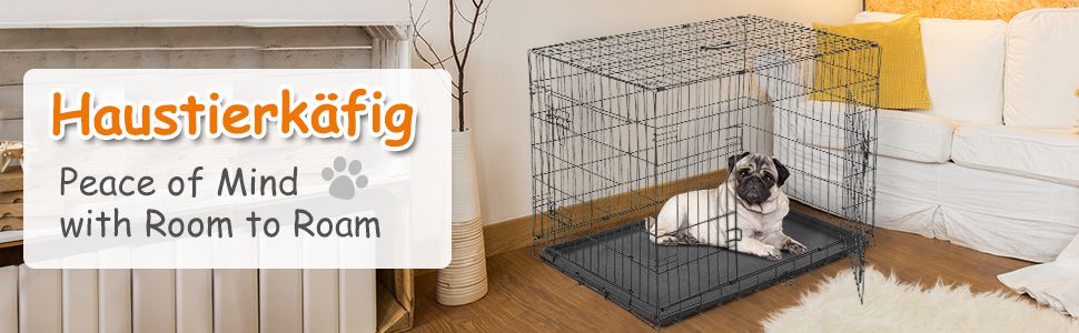 Клітка для собак PawHut з замком, подушкою та столиком, 80x56x63 см (чорний)