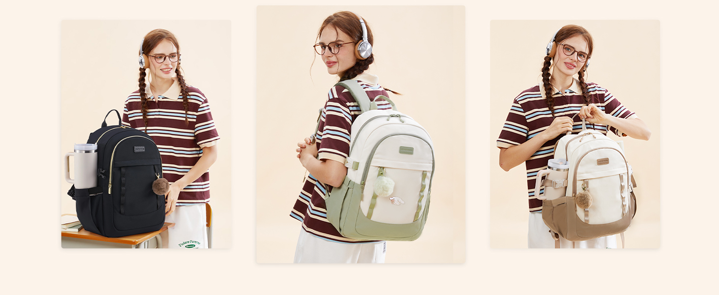 LOVEVOOK Рюкзак для школи дівчинки-підлітка, 15.6 дюймів, рюкзак для ноутбука, легка шкільна сумка, рюкзак для школи, середньої школи, з помпоном, повсякденний, світло-жовтогарячий