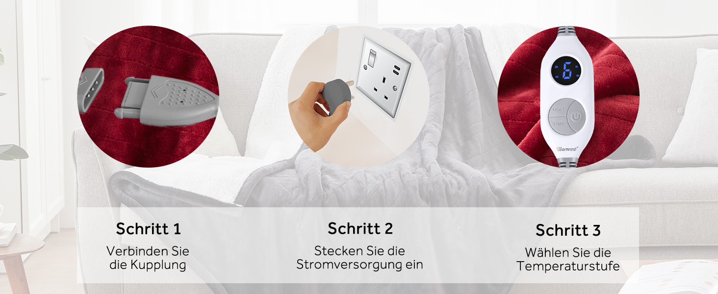 Електрична ковдра Warmrest, 130x180 см, фланель-шерпа, 6 температурних режимів, таймер 1-10 год, захист від перегріву, машинне прання