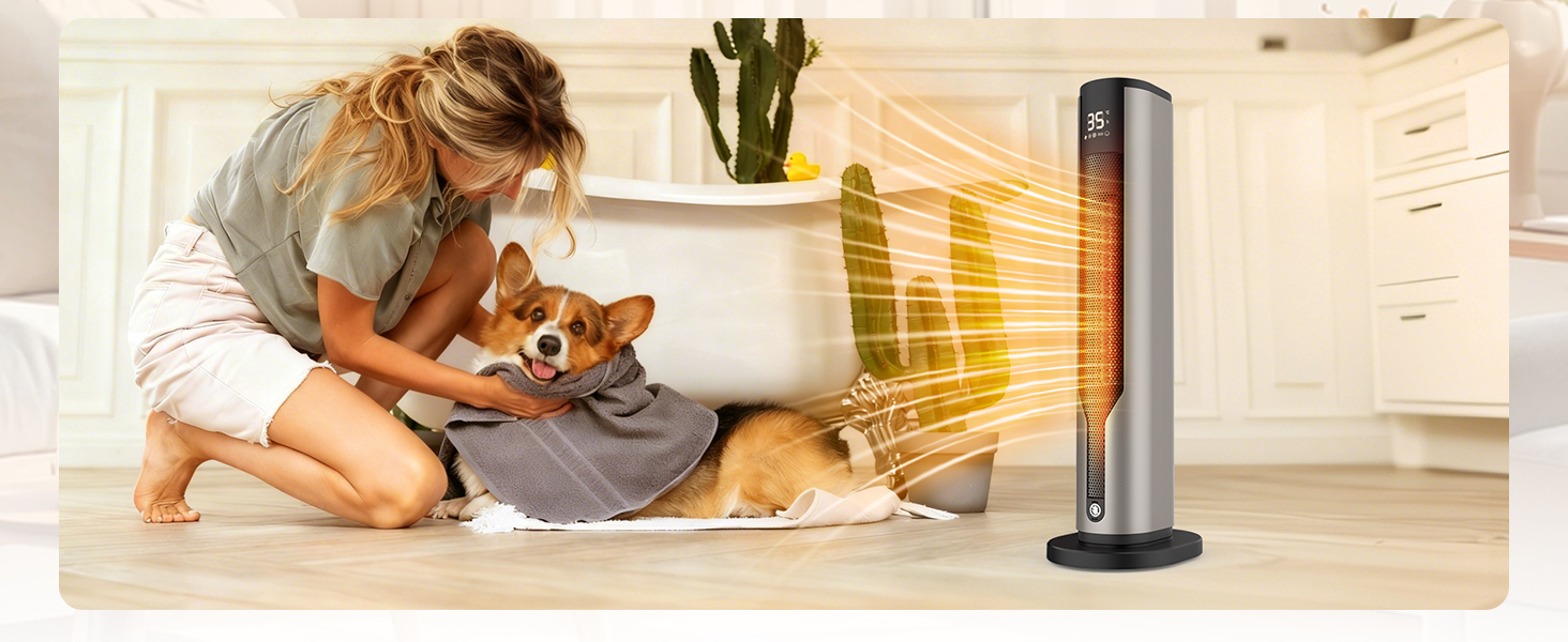 Електричний обігрівач 1500W з PTC керамічним нагрівачем, тихий 34 dB, термостат, таймер 12 год, захист від перегріву та перекидання. Ідеальний для спальні, з пультом дистанційного керування (сірий)