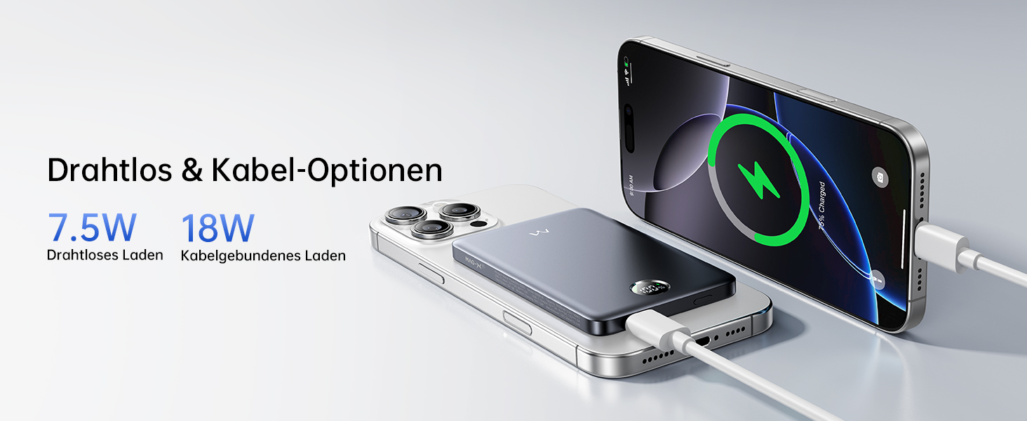 iWALK Powerbank MagSafe 5000mAh з LED-дисплеєм (Сірий) - Бездротова зарядка для iPhone 17/16/15/14/13/12