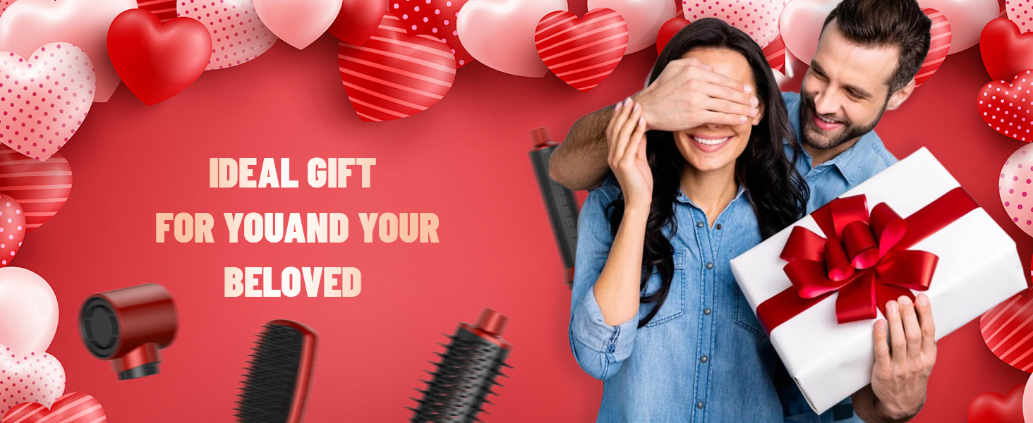 Фен-щітка 5 в 1 для волосся: стайлер, плойка, об'єм, для жінок, з Європокою (червоно-чорний)