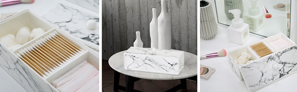 Організатор для ватних паличок та дисків Luxspire з 2 відсіками. Косметичний бокс для зберігання з кришкою. Білий колір.