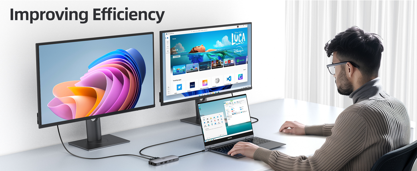 Док-станція USB-C для ноутбука з підтримкою 2 моніторів, 8 в 1: HDMI, DisplayPort, Ethernet, PD 100W, USB 3.0, сумісна з Dell, HP