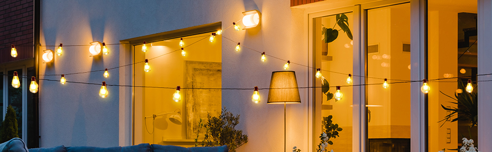 Льорочка з 50+2 LED-лампочками, 30 метрів, IP45, тепле світло, для саду, тераси, святкування, з пультом керування