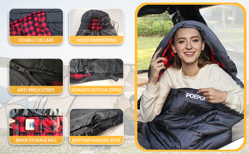 Сплячий мішок Outdoor Winter для дорослих, Extra Wide, 3-4 сезони, XXL, теплий бавовняний фланелевий ковдровий спальний мішок для кемпінгу, походів, пригод, 230 * 100CM, червоний, L-Zip, 0℃