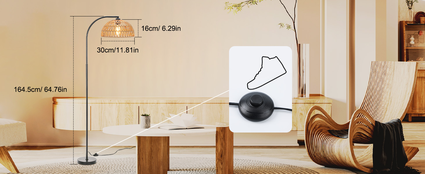 Стельова лампа Winverty для вітальні з полицею, 3 лампочки, вінтажний стиль, регульована висота 1.66м, Е27, з абажуром з льону, з вимикачем на ніжці