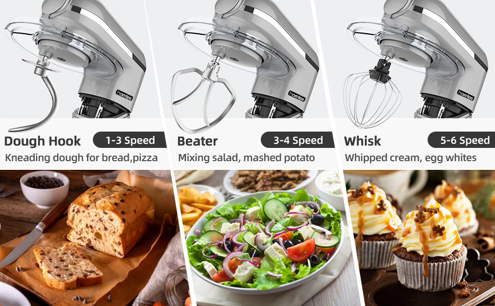 Homlee 3-in-1 Kitchen Machine - 1800W Food Processor with Meat Grinder, Juicer & 5.5L Stainless Steel Bowl - 6 Speed Mixer