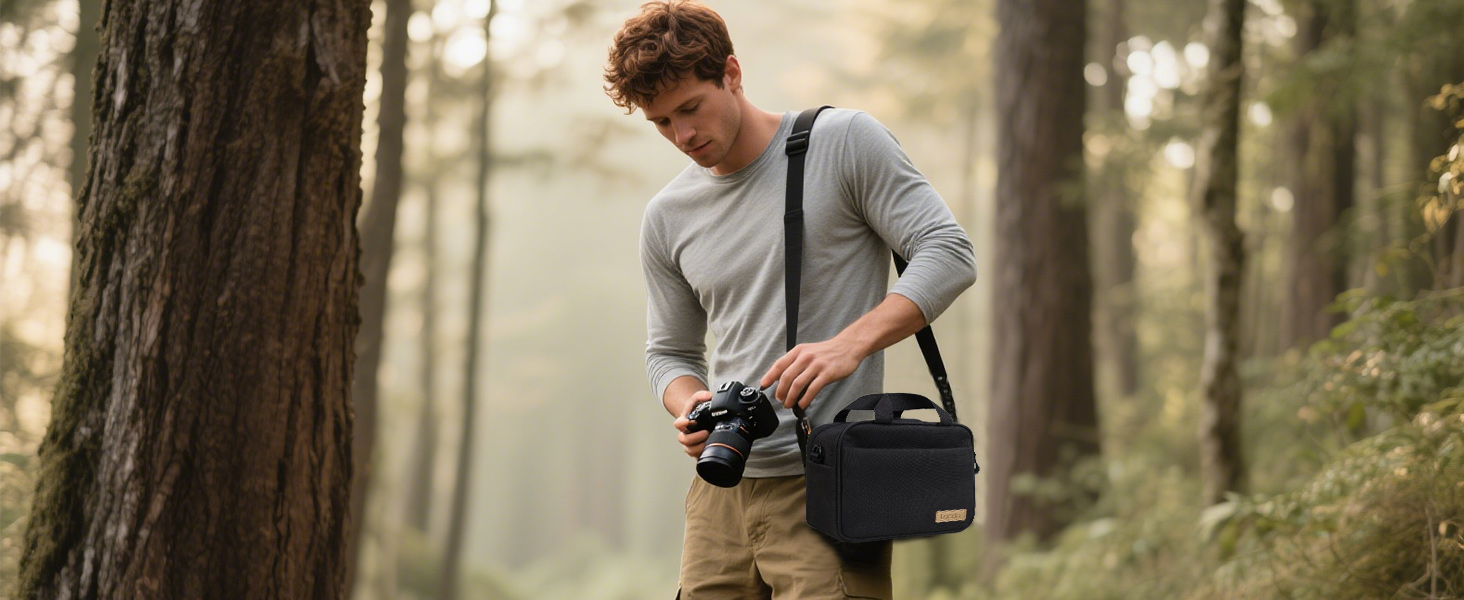 Сумка для фотоапарата Lacdo Kompakt для DSLR/дзеркальних та бездзеркальних камер Canon, Nikon, Sony, Panasonic, Olympus. Чорна