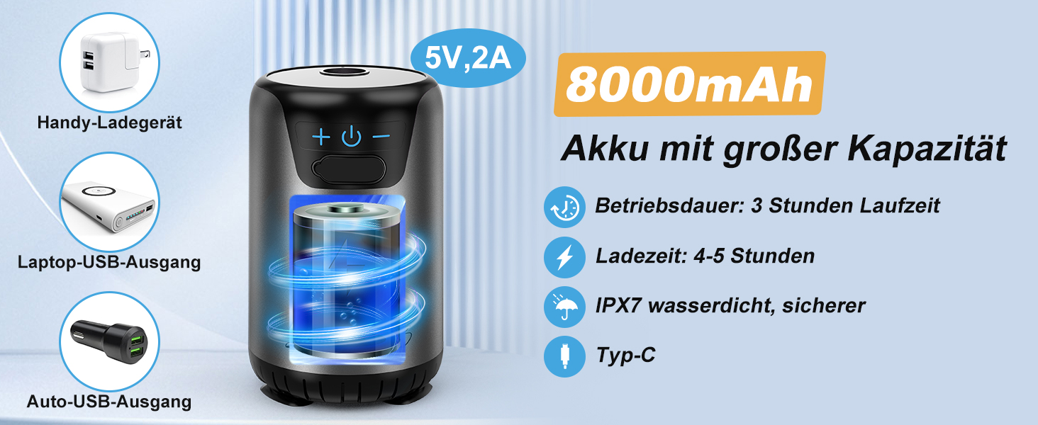 Портативна душова кабіна WADEO для кемпінгу з акумулятором, 6000 mAh, з насосом та індикатором температури, 10 режимів, для відпочинку на природі, у саду та подорожах