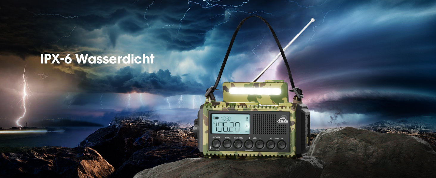 Радіо Kurbelradio на сонячній батареї та з ручкою, 12000mAh, AM/FM/SW, USB-зарядка, SOS-сигнал, ліхтарик, для кемпінгу та надзвичайних ситуацій, зелений камуфляж