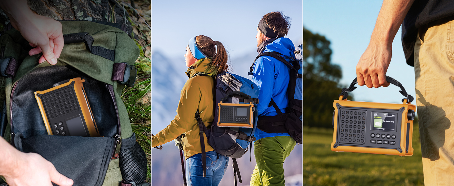 Радіоприймач Kurbelradio з DAB/DAB+/UKW, акумулятор 12000mAh, сонячна панель 8500mm², ручне радіо, Bluetooth 5.0, ліхтарик, для кемпінгу, зелений (жовтий)