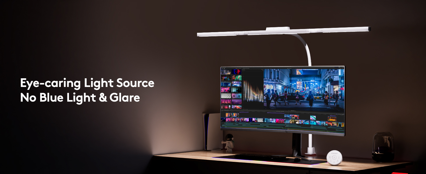 Стіл лампа з 3 джерелами світла, 24W, 100см, денне світло, з пультом керування, регульована яскравість, лампа для офісу та дому (Mattweiß)