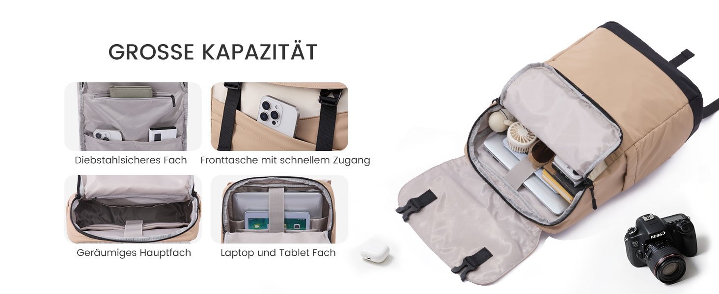 LOVEVOOK Рюкзак для ноутбука 15.6 дюймів, жіночий/чоловічий, для підлітків, універсальний, водонепроникний, для школи, університету, подорожей, роботи, зелений, бежевий, чорний, білий