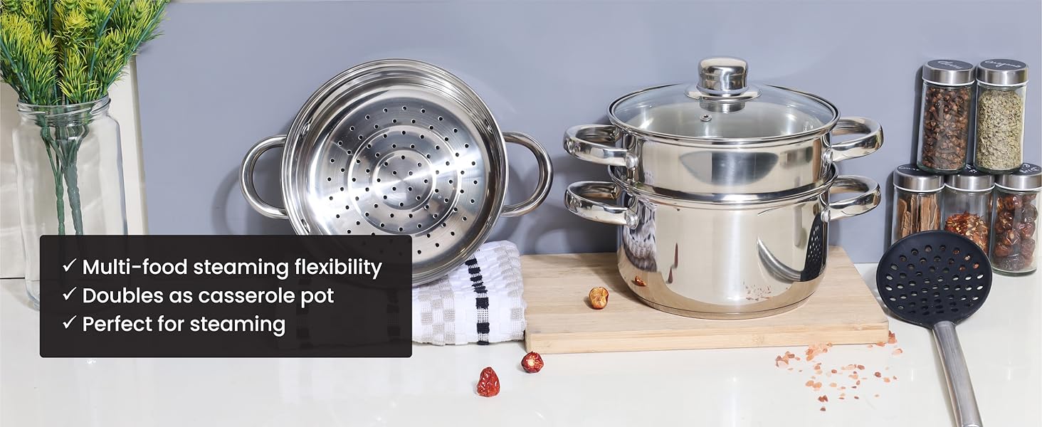 Паровий горщик Buckingham на 3 яруси зі скляною кришкою, 18 см