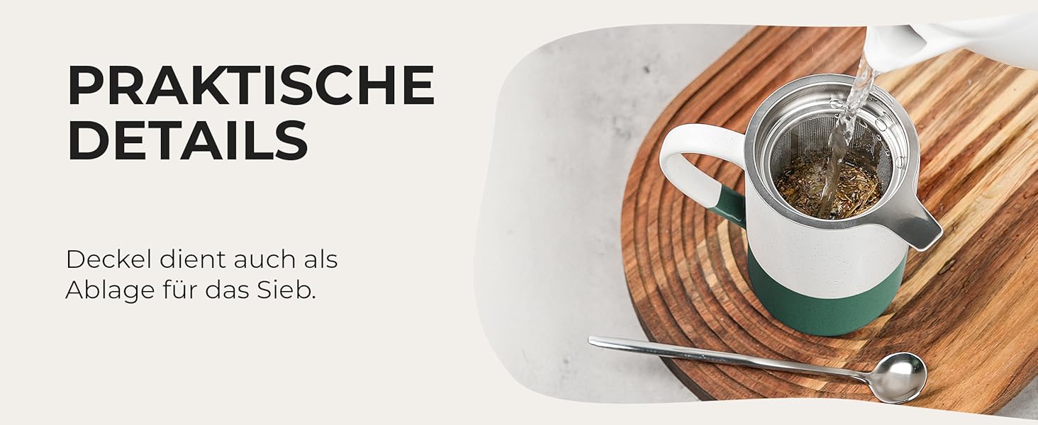 Набір чашок для чаю Miamio 2 шт по 500 мл з кришкою та ситом, керамічні чайники з чайним ситом та ложкою для заварювання листового чаю, подарунок для жінок, безпечні для мікрохвильової печі та посудомийної машини (Темно-зелений)