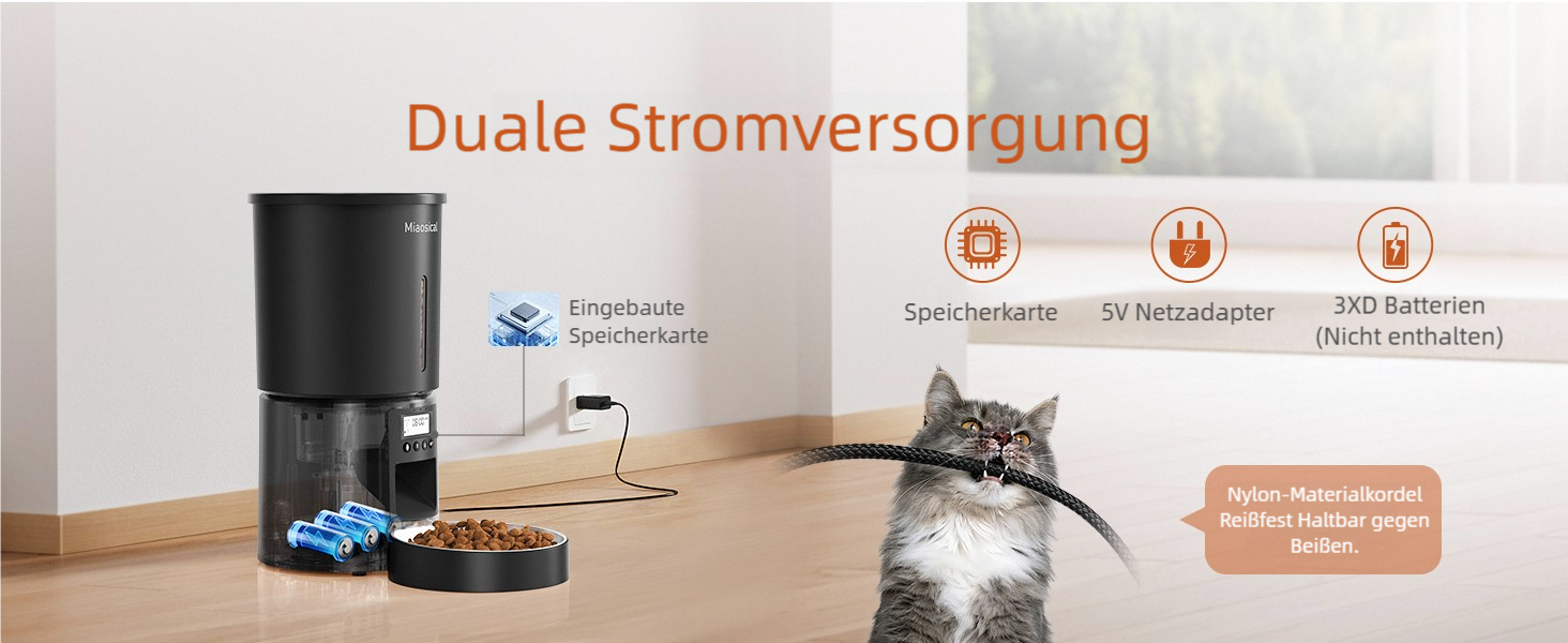 Автомат годівлі для котів 4.2L з окремою мискою, програмоване годування, подвійне живлення, 6 прийомів їжі на день (Чорний), миска з нержавіючої сталі