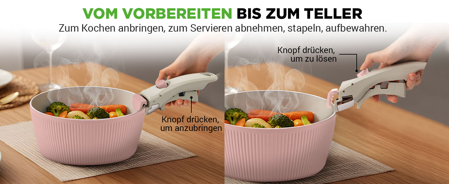 Набір посуду NutriChef 18 предметів керамічний рожевий з знімними ручками, для індукційних плит, антипригарний, компактний, для духовки, універсальний