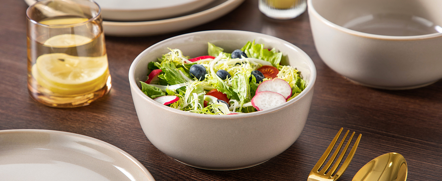 Набір чашок Vancasso PLAYA 6 шт. з ручкою 480мл, чайні чашки з кераміки, придатні для мікрохвильової печі та посудомийної машини (Бежевий, Сервіз 48 шт.)