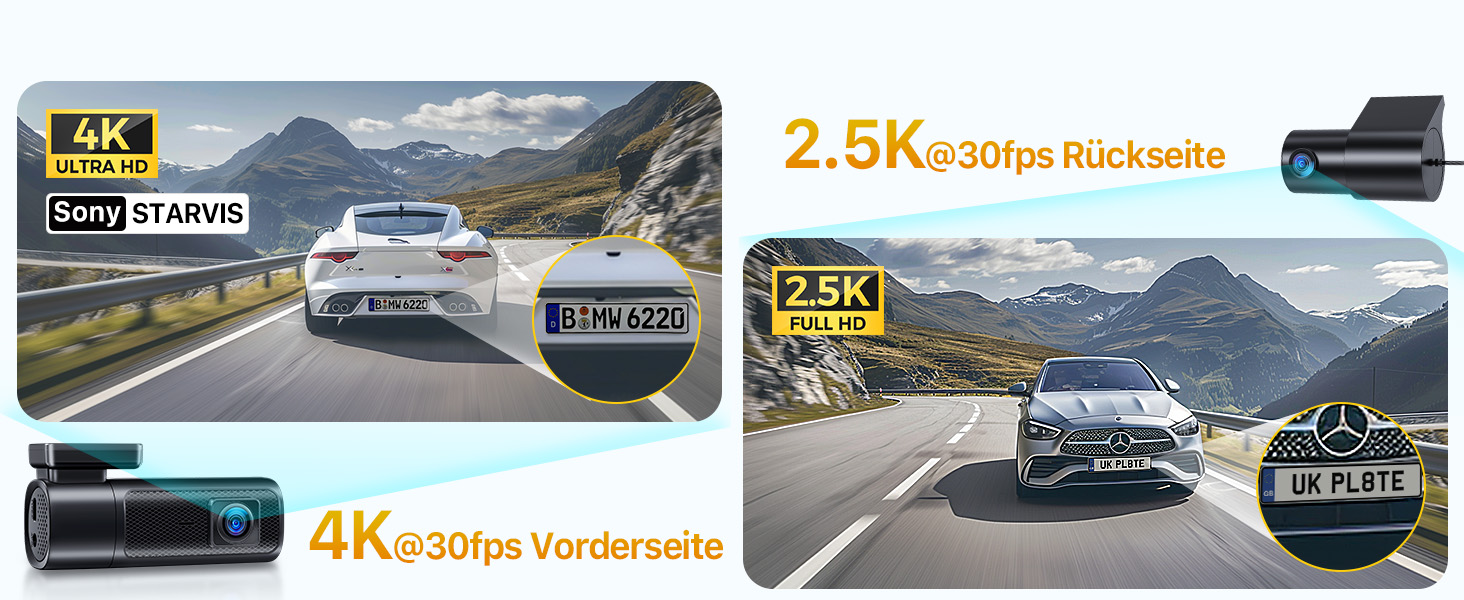 Відеореєстратор GKU 4K+2.5K з Wi-Fi 5GHz, GPS, Нічне Бачення STARVIS, IPS-дисплеєм 1.5', 24h парковка, 360° обертання, 64GB SD-карта, чорний