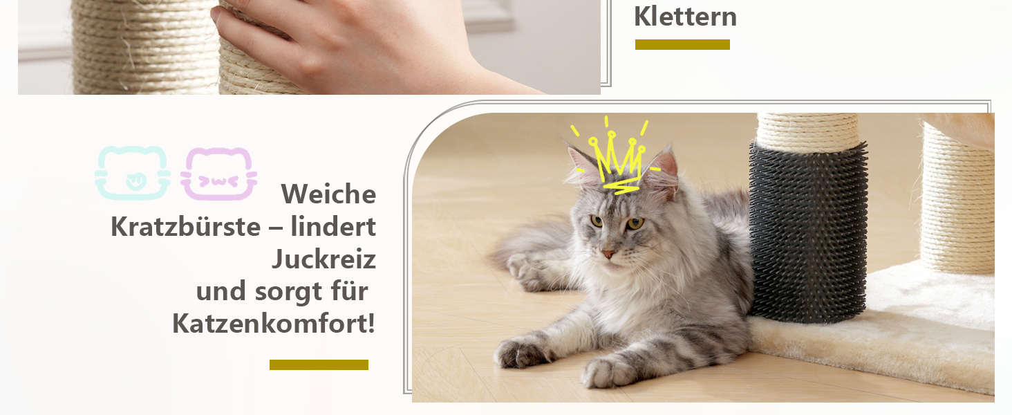 Кігтеточка XXL для мейн-куна, 168 см, з гамаком, сизаловим стовпом (φ11 см), когтеточкою, 2 платформами, будиночком, корзиною, бежева EMPJ01M