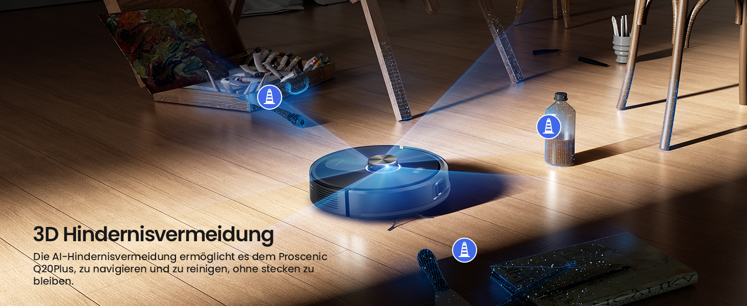 Робот-пилосос Proscenic Q20Plus з функцією миття, 10000Pa, 200хв, бездротовий, з автоматичним випорожненням, 3-в-1 для шерсті тварин, килимів та твердих поверхонь, чорний