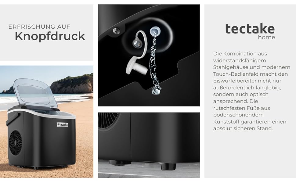 Машина для приготування льоду tectake® - швидке та зручне приготування льоду для дому та бару, чорний колір, 1,2 л, 12 кг/24 год, 2 розміри кубиків льоду, самоочищення, з лопаткою