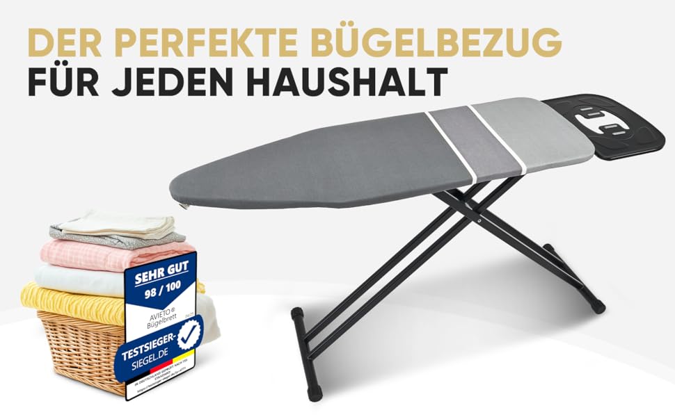 Прасувальна дошка Avieto XXL 124x43 см для парогенератора та праски | 5-шарове покриття, відбиття тепла, GlideCharge & Park Place