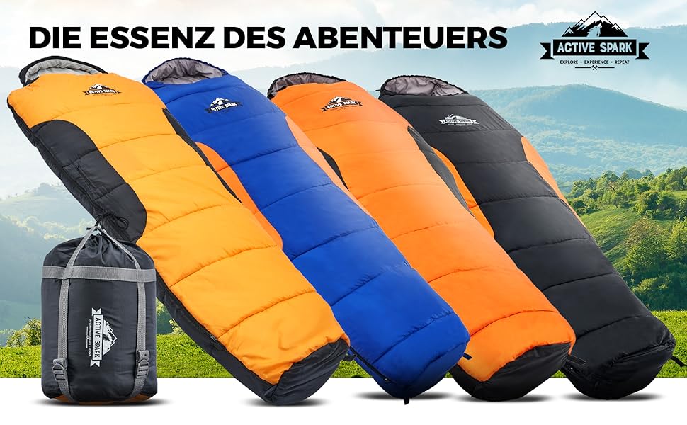 Сплячий мішок ACTIVE SPARK 3 сезони - зимовий, літній, водонепроникний, дихаючий, з кишенею для грілки, для кемпінгу та відпочинку