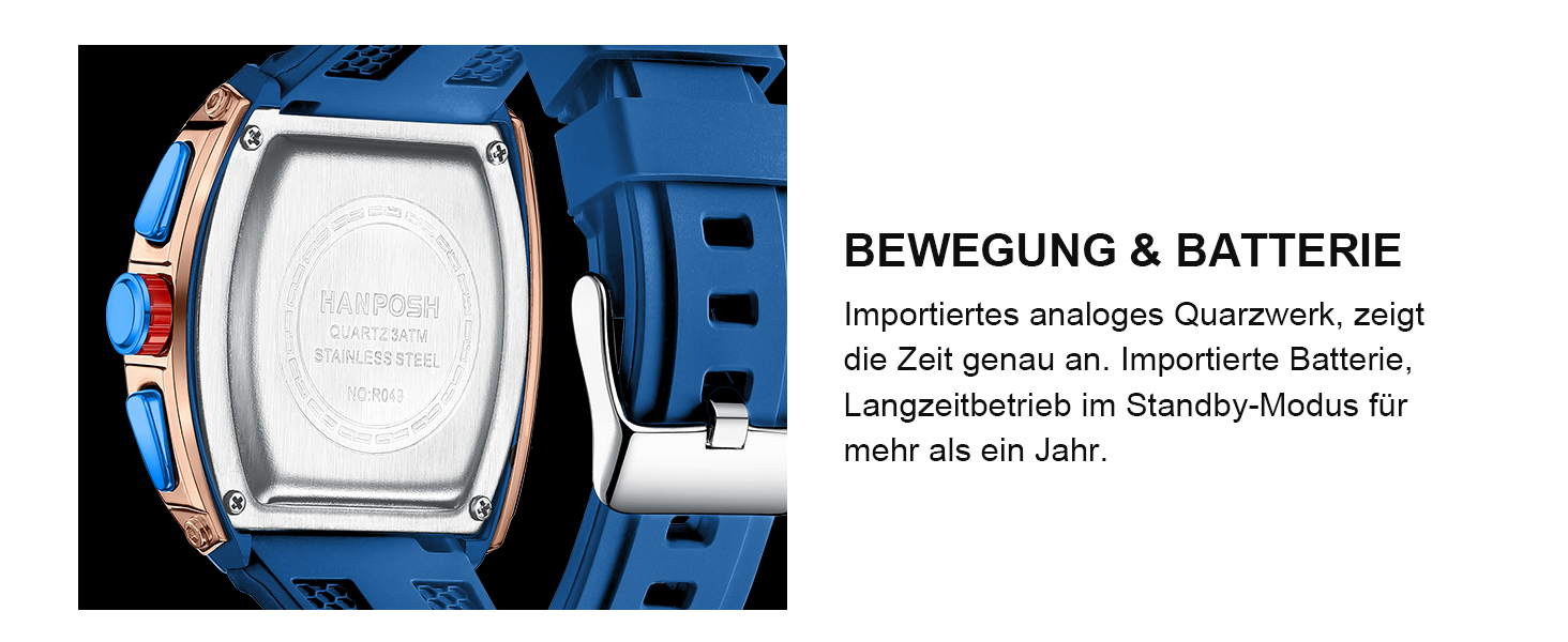 HANPOSH Годинник чоловічий на зап'ясті Аналоговий кварцовий годинник Водонепроникний спортивний годинник Arc Тактичний годинник (Синій, Золотий)