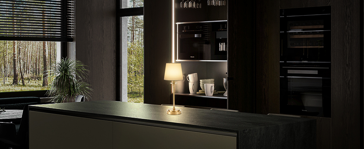 Акумуляторна настільна лампа: портативна, бездротова з регулюванням яскравості, для дому та саду, абажур з льону, античне біле металу, RGB синій абажур