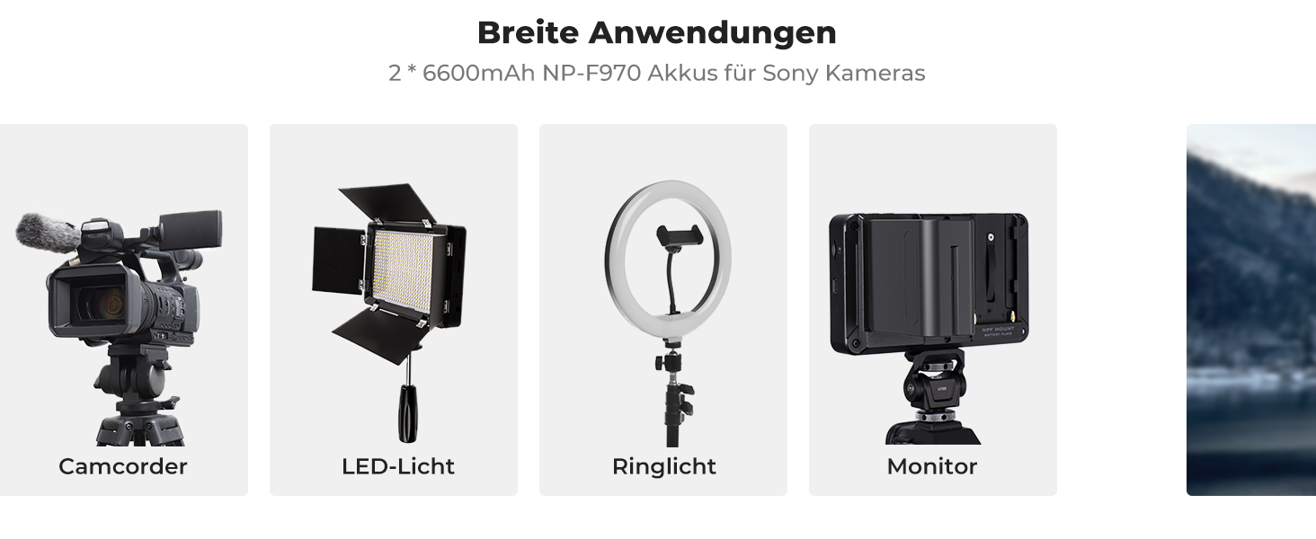 K&F CONCEPT NP-F970: 2 акумулятори 6600mAh та LED-зарядний пристрій (сумісний з Sony NP-F550, F570, F750, F770, F930, F950, F960, F970) для LED-ліхтів, моніторів та камер