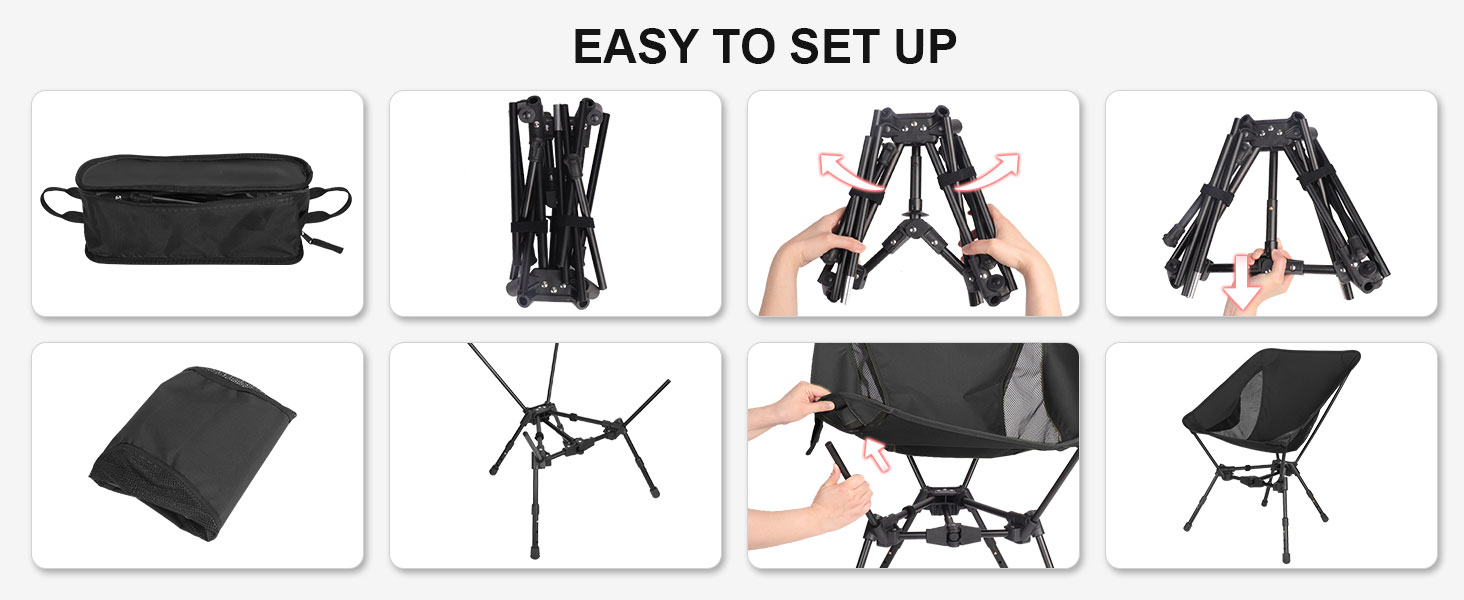 Складний туристичний стілець TOPCHANCES для кемпінгу та відпочинку на природі. Міцний, легкий, з кишенею, чорний