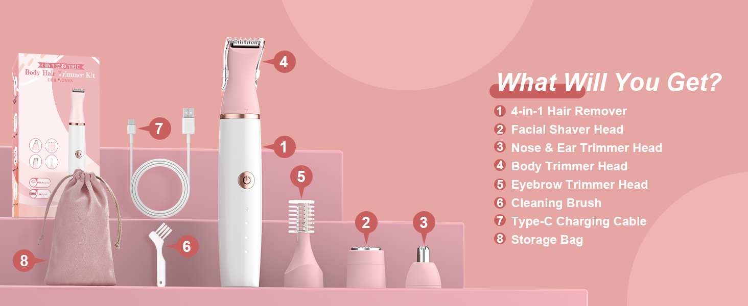 Електричний жіночий тример 4-в-1 для обличчя, бікіні зони та ніг