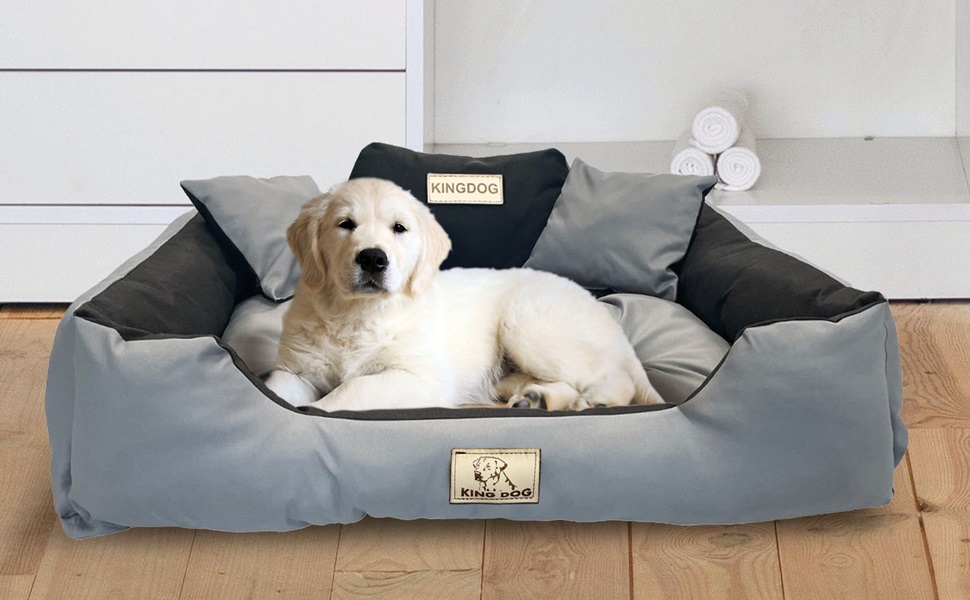 Ортопедичне ліжко для собак King Dog S, 55 x 45 см: водонепроникне, з високим бортиком, з силіконовою начинкою, бежеве