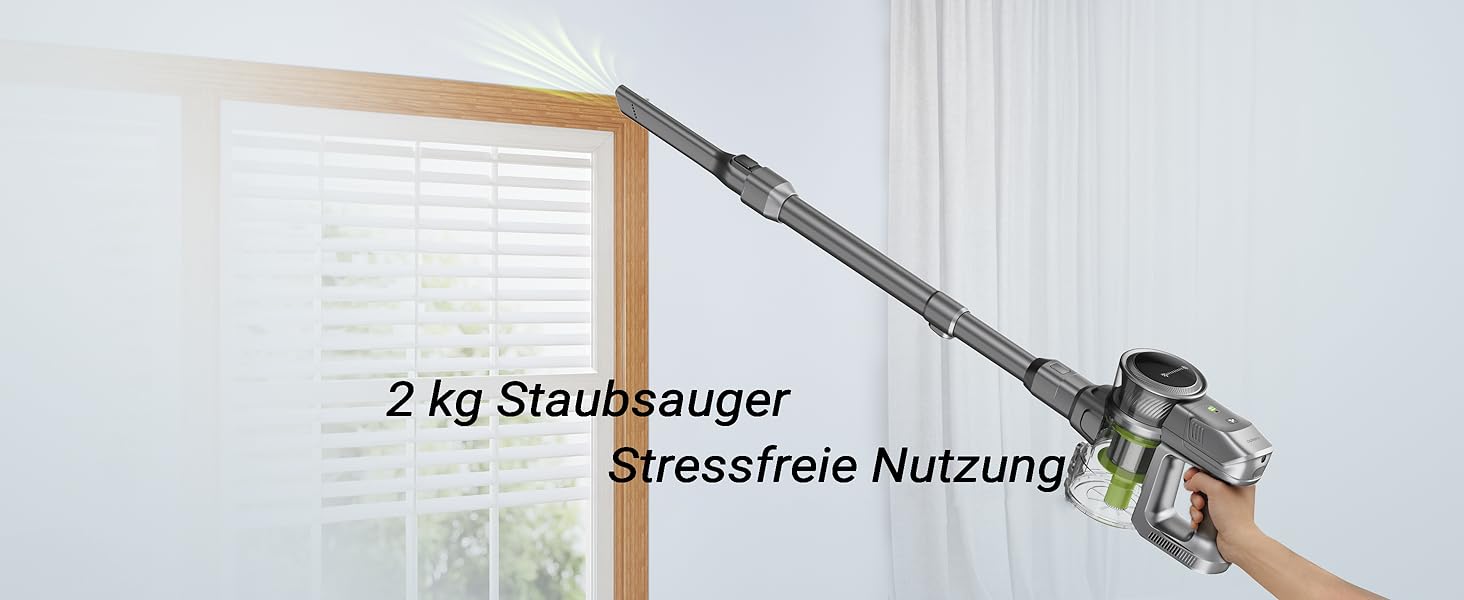 Бездротовий акумуляторний пилосос Kalado 27000Pa, 250W, 45 хв роботи, 1000 мл, для твердих поверхонь, плитки, шерсті тварин, зелений