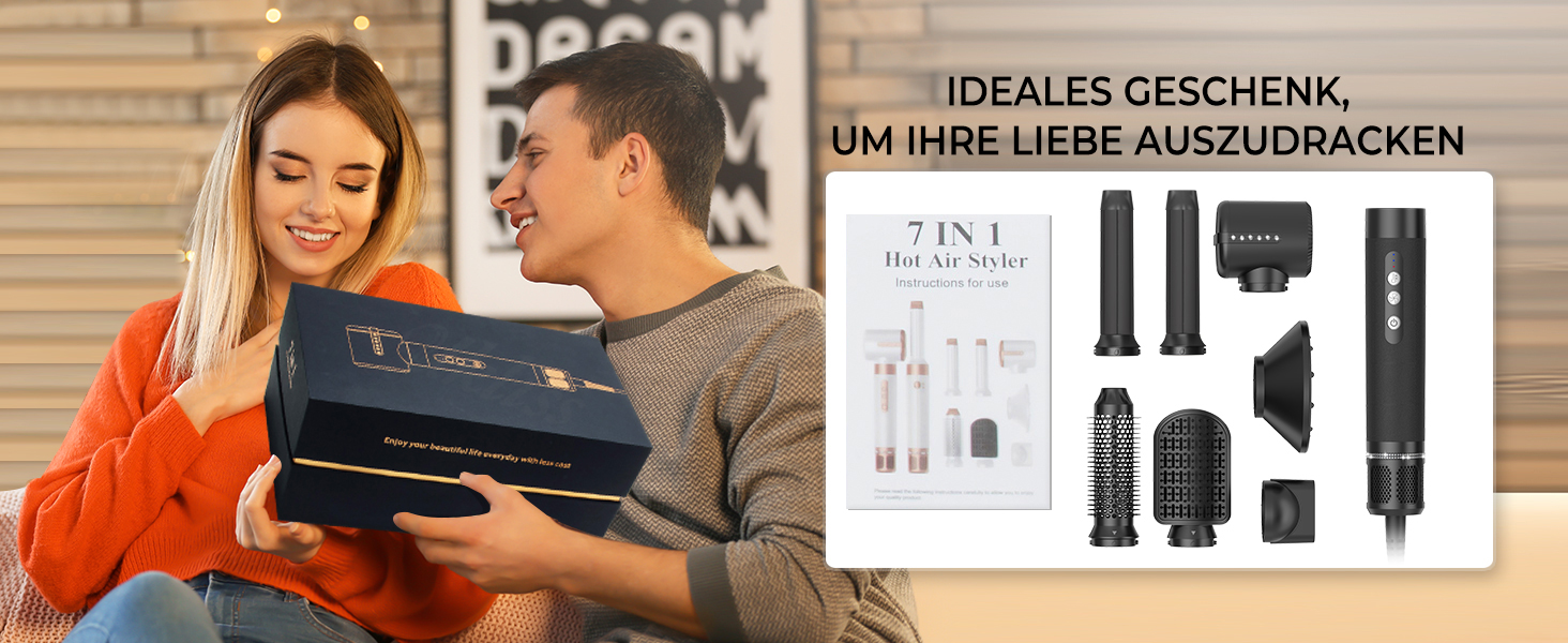 UKLISS Airstyler Pro 7-в-1: фен, стайлер, локони, випрямлення. Без екстремального нагріву, чорний/білий золотий