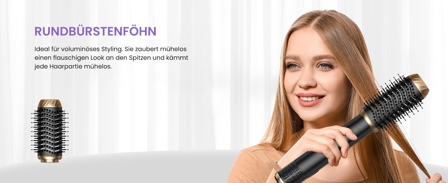 Фен-щітка 6-в-1 Haarstyler Pro: сушка, укладка, завивка, об'єм. 1000W, іонізація, для створення об'єму та гладкості волосся. Комплект фена-щіток для дому та салону краси (сірий)