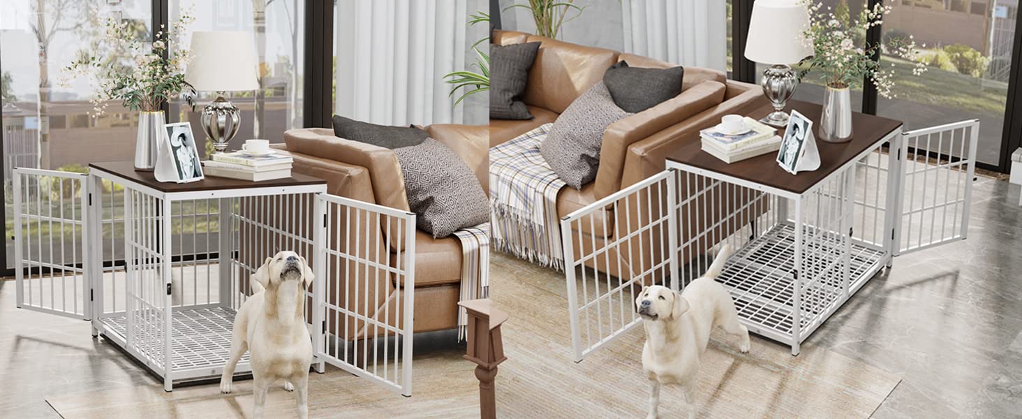 BingoPaw Клітка для собак Holz Indoor: Будинок для собак у стилі меблів з 3 дверима, знімний піддон, для малих собак та цуценят, 78x56x65 см, білий