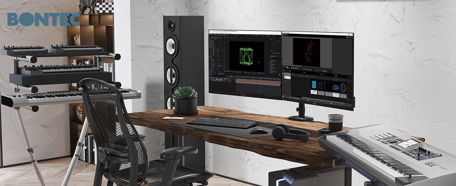 Підставка для монітора BONTEC для 2 моніторів, 13-32 дюйми, LED/LCD, 3-9 кг, регулювання висоти, нахил, поворот, VESA 75/100 мм