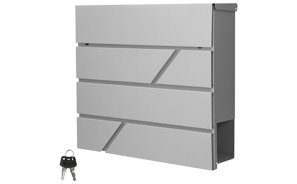 Поштовий ящик ECD Germany з газетницею, нержавіюча сталь, світло-сірий, 37x11x37 см, з 2 ключами, монтажний комплект, сучасний дизайн