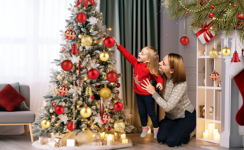 Набір прикрас для ялинки Homewit 105 шт. Золотий, пластикові ялинкові кулі з гачками, набір ялинкових прикрас для дому